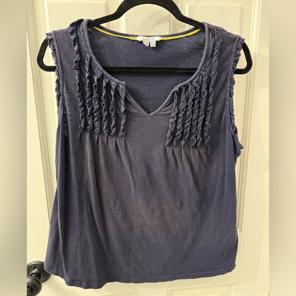 Boden Navy Sleeveless Tank Top with Textured Detail